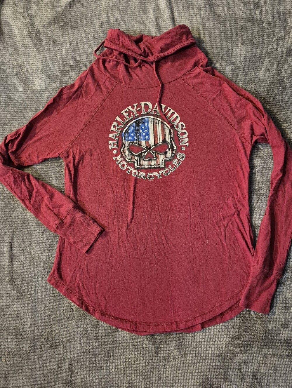 Harley Davidson Jackson Hole Womens Cowl Neck Long Sleeve Maroon Sz Large,